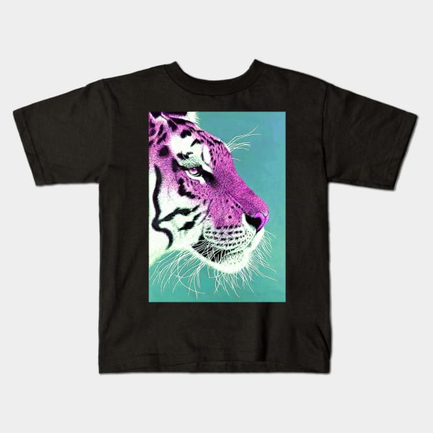 Fuchsia pink and white ombre tiger Kids T-Shirt by LukjanovArt